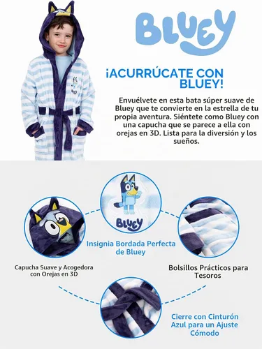 Vista 6 de Bluey Bata de baño Bata para niños con orejas 3D Bata de baño con capucha Bata de casa para niños Tallas 2T a 8