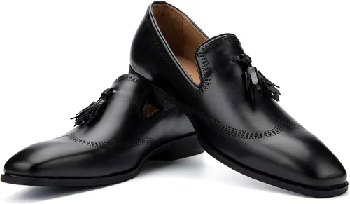 Vista 15 de JITAI Zapatos para hombre: mocasines casuales de cuero y gamuza para hombre, cómodos tacones bajos, zapatos de vestir sin cordones para bodas