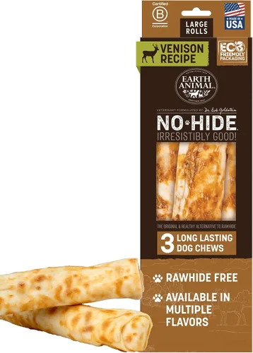 Vista 10 de Earth Animal No Hide Chews - Rollos masticables para perros grandes sin cuero crudo de larga duración, carne de res - 2 unidades Large Beef