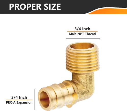 Vista 2 de Paquete de 2 accesorios HeSun PEX-A, codo de expansión de rosca NPT macho de 3/4 pulgadas PEX-A x 3/4 pulgadas, ASTM F1960098-2)