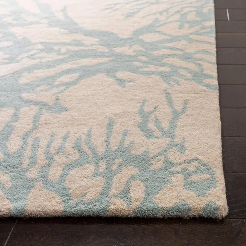 Vista 4 de SAFAVIEH Bella Collection BEL115C - Alfombra decorativa de lana prémium hecha a mano de 2 x 3 pies, color beige y azul