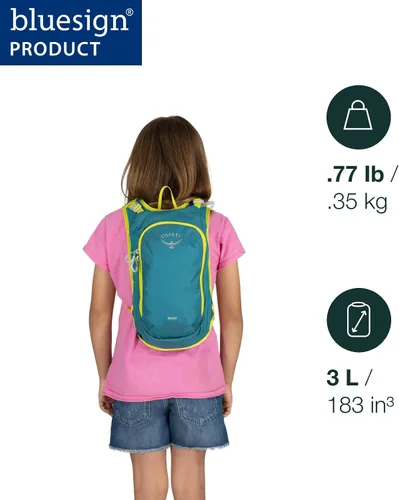 Vista 2 de Osprey Moki 3L - Paquete de hidratación para bicicleta infantil, color azul