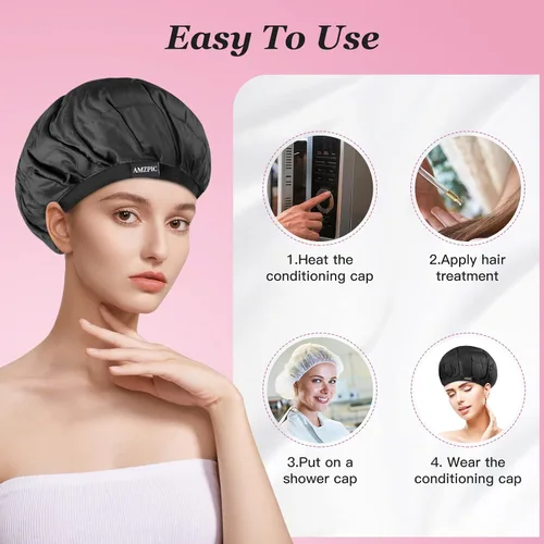 Vista 4 de Tapa térmica inalámbrica de acondicionamiento profundo, segura, tapa de calor para microondas para vaporizar, terapia de calor para el cabello, Negro