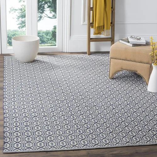 Vista 14 de SAFAVIEH Colección Montauk - Alfombra decorativa de 3 x 5 pies, color marfil y azul marino, tejido plano bohemio hecho a mano, de algodón, ideal