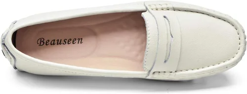Vista 5 de BEAUSEEN Mocasines para mujer, mocasines de diseñador para mujer, zapatos de cuero para conducir