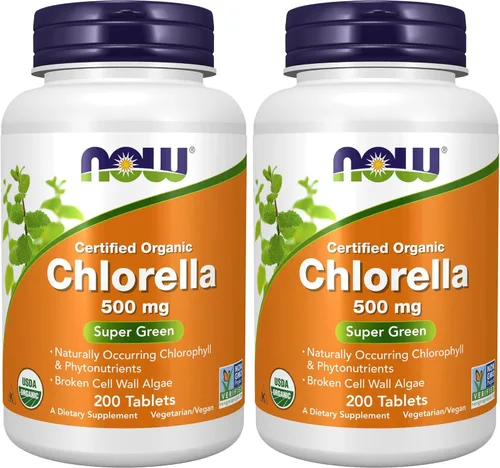 Vista 10 de NOW Foods Suplementos, Clorela orgánica de 500 mg con clorofila natural, beta-caroteno, carotenoides mixtos, vitamina C, hierro y proteína, 200