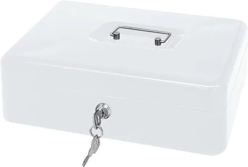 Vista 23 de Caja de efectivo de acero con cerradura de llave, organizador de dinero pequeño de metal con bandeja para dinero, caja de almacenamiento de efectivo
