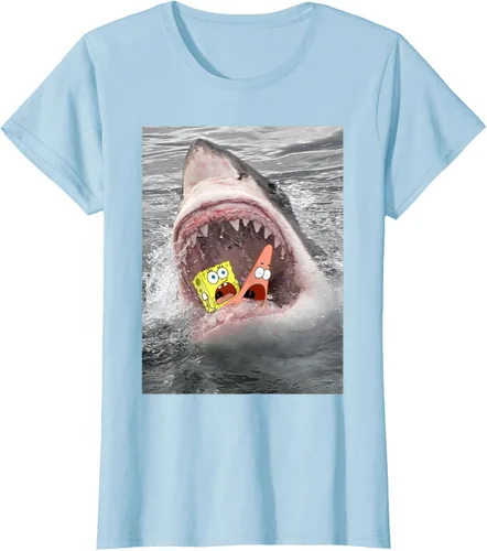 Vista 19 de Camiseta divertida de Bob Esponja con diseño de tiburón y ataque de tiburón para hombres y mujeres Negro