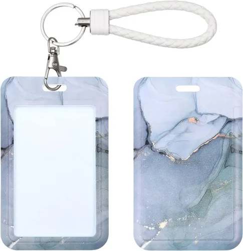 Vista 16 de Llavero con tarjetero de identificación con llavero de metal, diapositiva de plástico abierta con ventana de identificación para mujeres, hombres