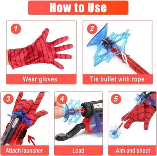 Vista 5 de 2 paquetes de lanzadores de telaraña de araña para niños, guante de lanzador de plástico con juego de muñeca, lanzador de telaraña para decoraciones