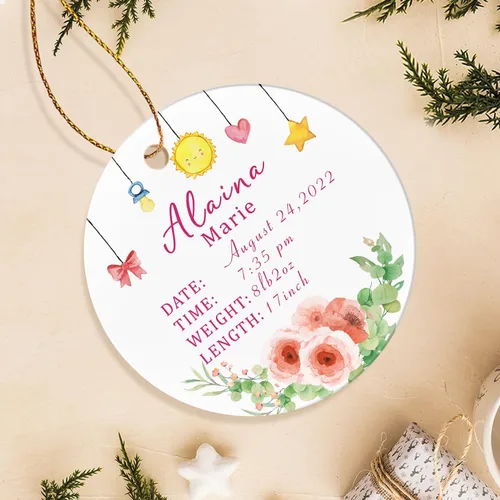Vista 4 de Adorno personalizado de primera Navidad para bebé con nombre, personaliza la fecha de nacimiento de tu bebé, hora de nacimiento, peso y altura, bebé