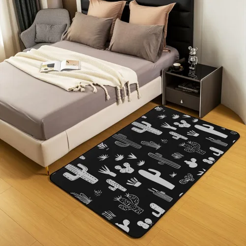 Vista 3 de Erosebridal Alfombra de área de cactus para niños y niñas, color negro y gris, alfombra de sala de estar, 3 x 5 pies, alfombra de plantas