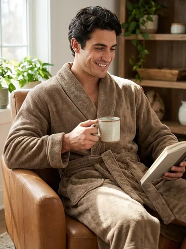 Vista 2 de Noble Mount Bata de felpa para hombre - Bata de forro polar, bata de baño para hombre