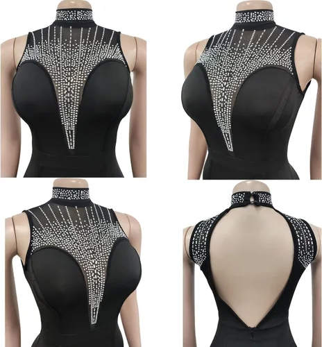 Vista 5 de Nagfar Women Rhinestone Mini Dress Elegant Evening Sexy Shrot Dress Masquerade Birthday Party Cocktail Club Outfits