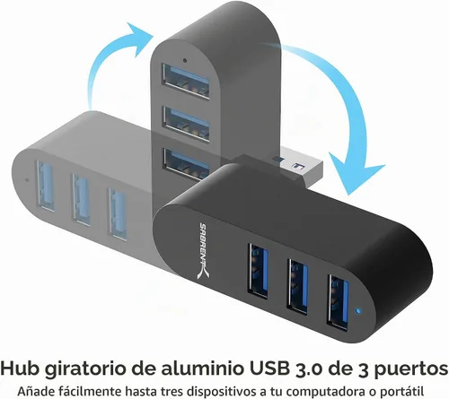 Vista 2 de SABRENT Mini USB 3.0 Hub de aluminio de 3 puertos, giratorio (HB-R3MB)