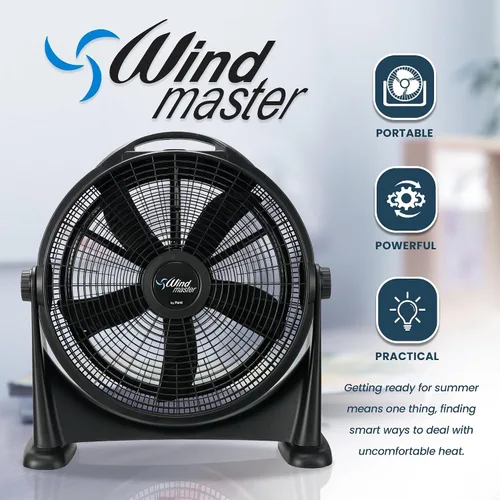 Vista 4 de PAMI Turbo Ventilador de piso de alta velocidad de 20 pulgadas, ventilador portátil silencioso con 3 niveles de velocidad y asa de transporte