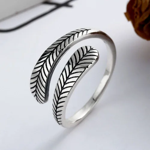 Vista 4 de BOKIIWAY 925 Sterling Silver Leaf Ring Statement Vintage Finger Ring Silver Fashion Party for Women Girl Jewelry Gifts