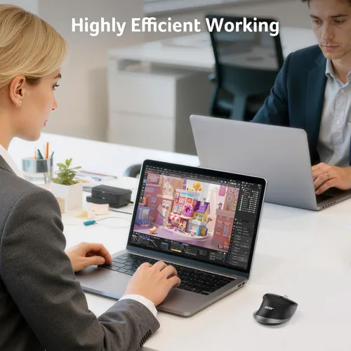 Vista 8 de Acer - Ratón ergonómico inalámbrico recargable con desplazamiento lateral (BT5.2+2.4GHz), ratón Bluetooth para computadora portátil, 6 DPI