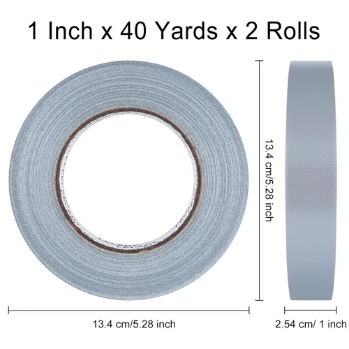 Vista 2 de Cinta adhesiva de 1 pulgada x 40 yardas, 2 rollos, plata y gris, resistente, sin residuos, impermeable para embalaje, uso industrial y profesional