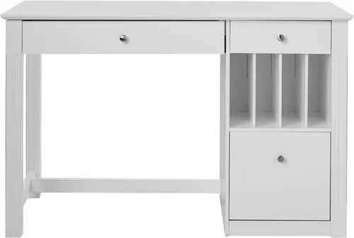 Vista 4 de We Furniture, Home Office Deluxe, escritorio para computadora, color negro, Madera Sólida, Blanco