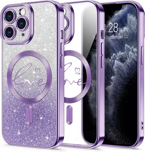 Vista 57 de Hython Funda para iPhone Air con purpurina, compatible con MagSafe Love Heart fundas magnéticas transparentes para teléfono para mujeres y niñas