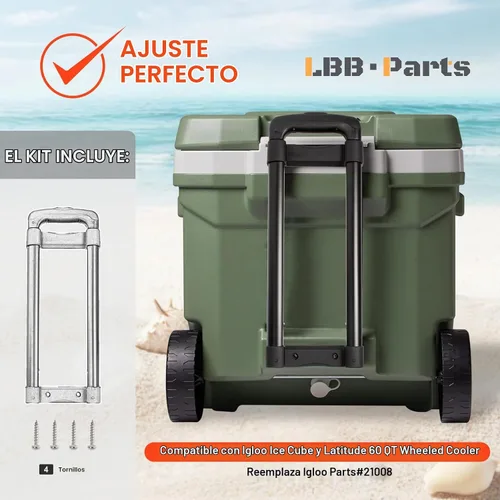 Vista 3 de Mango telescópico de repuesto para Igloo Ice Cube y Latitude 60 Qt con ruedas, kit de mango telescópico para enfriador de 60 Qt