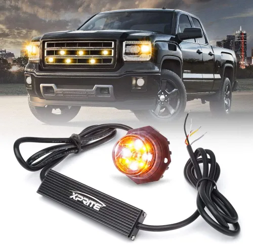 Vista 13 de Xprite - Juego de luces led estroboscópicas ocultas ámbar con 14 patrones de flash, luces estroboscópicas de parrilla para camiones, montaje