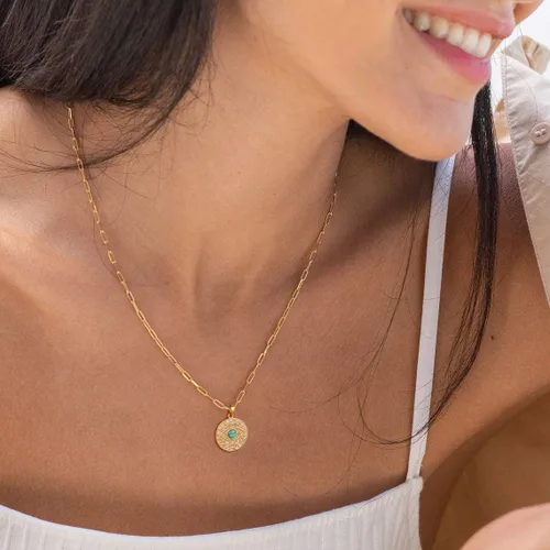 Vista 3 de Aobei Pearl Collar chapado en oro de 18 quilates con dije de cruz de corazón, corazón, estrella, león, mal de ojo, amor, medallón, clip de papel