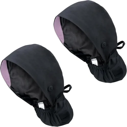 Vista 14 de Gorra médica con forro de satén con bolsillo para cola de caballo, gorro de enfermera médica de algodón con banda elástica para el sudor
