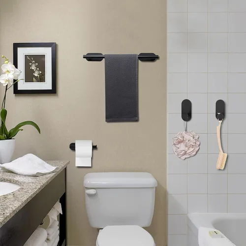 Vista 5 de JiGiU Toallero autoadhesivo para baño, incluye toallero de baño de 16 pulgadas, soporte para papel higiénico, anillo de toalla y 3 paquetes