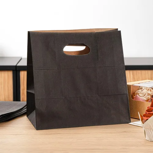 Vista 3 de Bag Tek Rectangle Paper Take Out Bag - with Handles - 11" x 7" x 11" - 100 count box