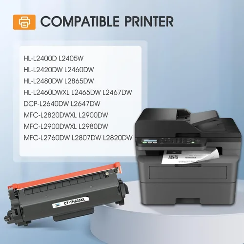 Vista 2 de TN830XL TN830 TN 830XL 830 Tóner para impresora Brother DCP-L2640DW HL-L2460DW Reemplazo para Brother TN830 XL/V/R 830 XL TN-830XL Cartucho