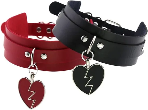 Vista 3 de SJYFAL Gargantilla de cuero para mujer, collar de corazón de roca para niñas punk, collar ajustable