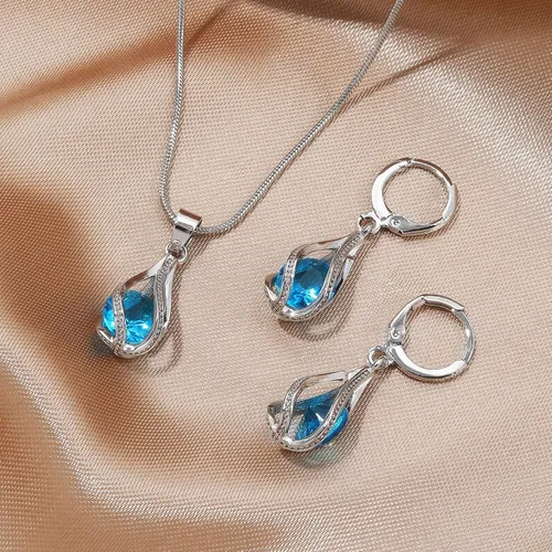 Vista 2 de IFKM Silver Jewelry Sets for Women Rhinestone Crystal CZ Bridal Bridesmaid Accessories Necklace Earrings set for Wedding Prom Anniversary Birthday