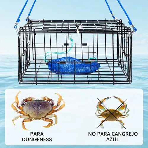 Vista 6 de QualyQualy 2 Packs Foldable Crab Trap 24", Crab Bait Bag，Pacific Heavy Duty Steel Crap Cage Kit with Harness, 100’ Sinking Line, Easy Store & Carry
