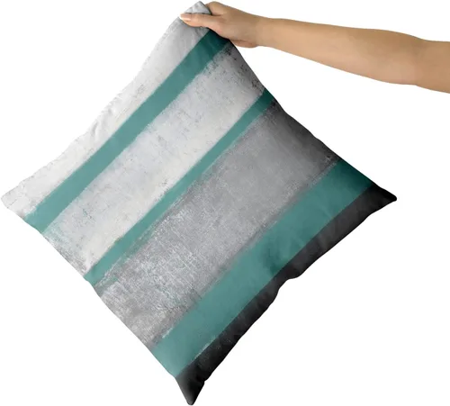 Vista 3 de Fundas de almohada Aqua 16x16 Set de 2 Verde Claro Gris Moderno Arte Abstracto Rayado Cojines Decorativos de Granja Algodón Cuadrado Fundas