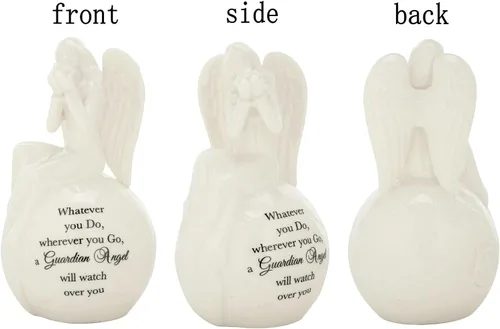 Vista 4 de Luz Nocturna de Cerámica Ángel Guardián – Lámpara Figurina de Ángel Orando con Mensaje Inspiracional – Regalo Conmemorativo con Luz LED