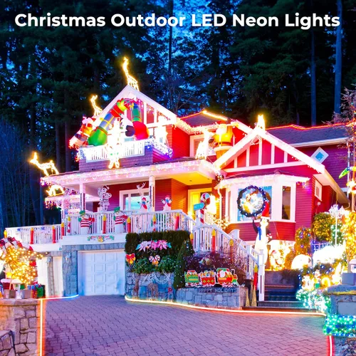 Vista 5 de Luces de cuerda de neón LED de 50 pies, control de luces de cuerda LED flexibles con aplicación/control remoto, IP67 para exteriores RGB que cambian