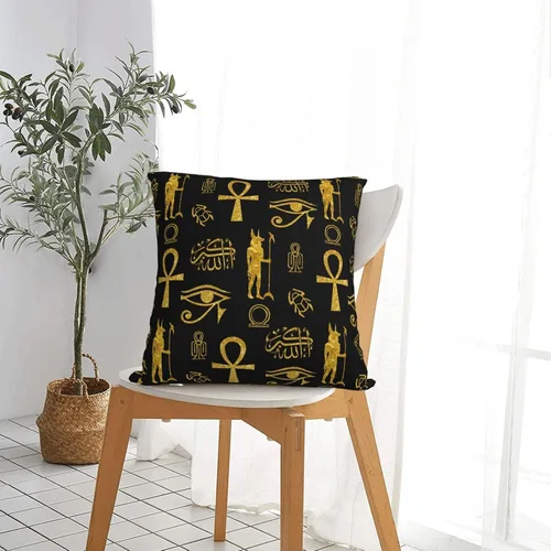 Vista 6 de Funda de almohada cuadrada de 12 x 12 pulgadas, diseño de cruz de Ankh de Ankh, dorada, Allahu Akbar, funda de cojín cuadrada decorativa