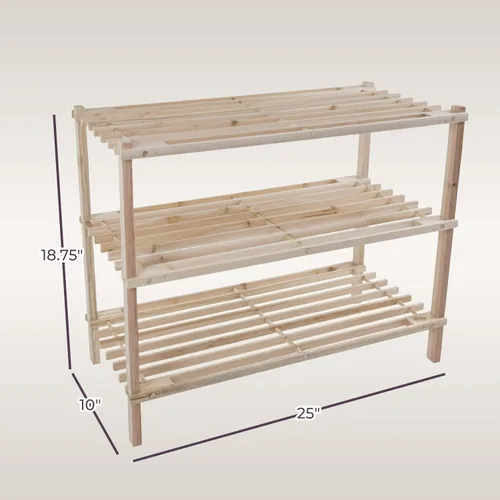 Vista 3 de Zapatero de madera, banco de almacenamiento, clóset, baño, cocina, organizador de entrada, 3 niveles, por Lavish Home.