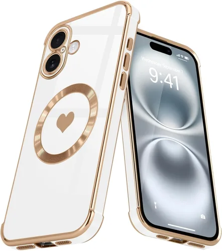 Vista 35 de Funda magnética para iPhone 13, para mujeres y niñas, chapado de lujo, lindo corazón de amor, cubierta trasera suave, protección completa de lente