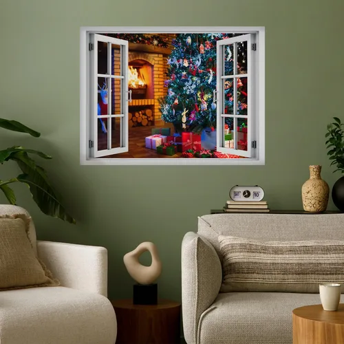 Vista 45 de wall26 Adhesivo de Pared Papá Noel Llevando Regalos Ventana Abierta Mural, No Se Despega y No Se Pega, Papel Tapiz No Tejido Decorativo