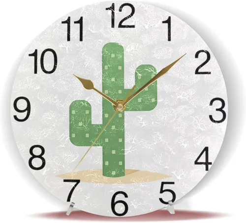 Vista 6 de senya Reloj de pared redondo de cactus del desierto, pintura al óleo silenciosa sin tictac, decorativo para el hogar, oficina, escuela, arte