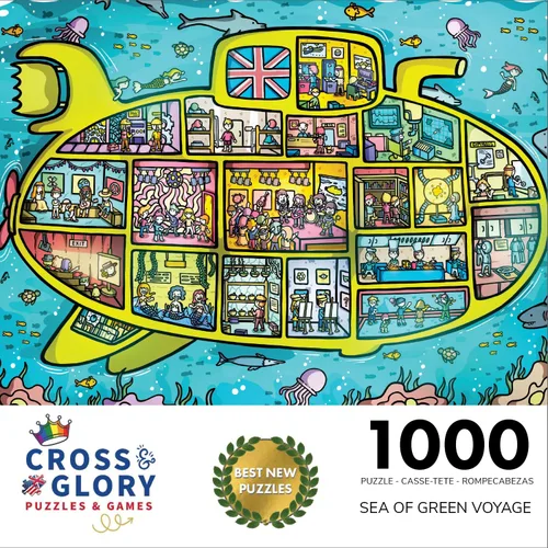 Vista 5 de Cross & Glory - Sea of Green Voyage: British Invasion Beneath The Waves - Rompecabezas de 1000 piezas para adultos y niños mayores de 12 años
