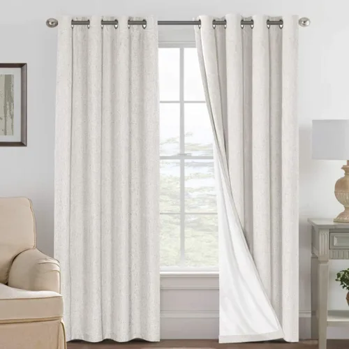 Vista 216 de H.VERSAILTEX Cortinas 100% opacas con aislamiento térmico, texturizadas, de lino, con bloqueo completo de calor y luz, para sala de estar y Negro