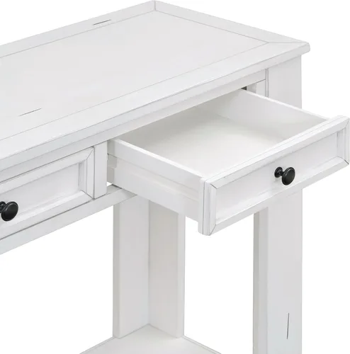 Vista 8 de LKTART - Mesa consola de 63 pulgadas para entrada, mesa de sofá de madera maciza con 4 cajones Blanco antiguo
