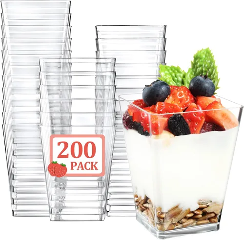 Vista 7 de Eupako Vasos de plástico transparente de 5 onzas, paquete de 100 vasos pequeños de plástico transparente, ideales para postres, aperitivos, pudines