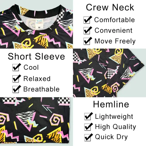 Vista 3 de M YESCUSTOM Camisetas de los años 80 y 90 para hombre, estilo retro, vintage, hip hop, discoteca, fiesta, camiseta neón grande y alta, trajes