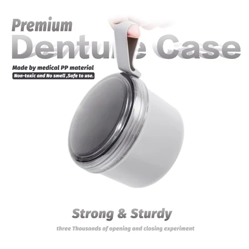 Vista 2 de Uouovo Taza de baño de dentadura grande sin fugas, estuche de retención de dentadura limpiadora, cuidado de limpieza completo para dentaduras Gris