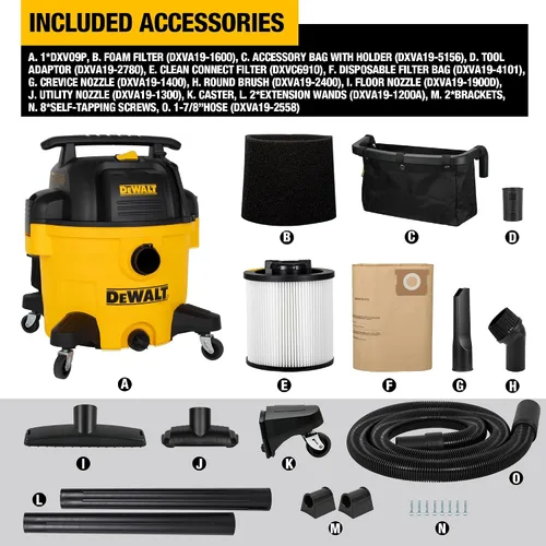 Vista 8 de DeWALT DXV09P - Aspiradora en húmedo y seco de 9 galones, color amarillo